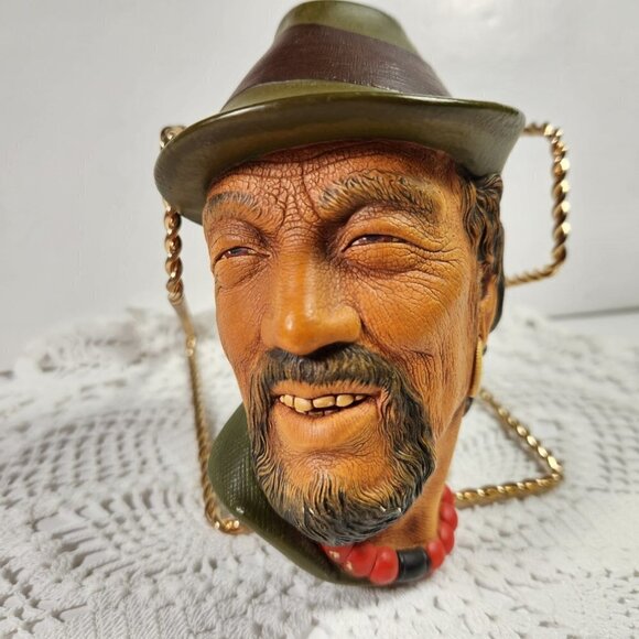 Tibetan Man Chalkwarw Head 1960's Bossons Wall Hanging Made in England - Picture 7 of 12